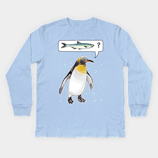 penguin asking where the fish is Kids Long Sleeve T-Shirt